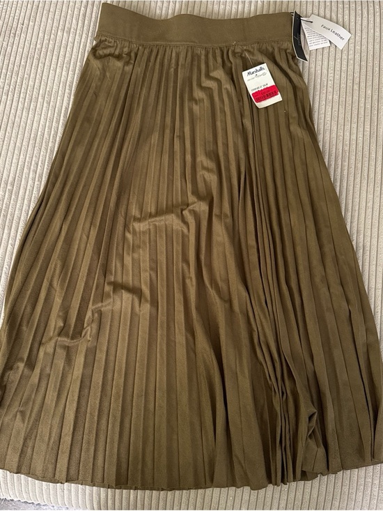 Marshalls Dresses & Skirts - Olive Green Faux-Leather Pleated Midi Skirt